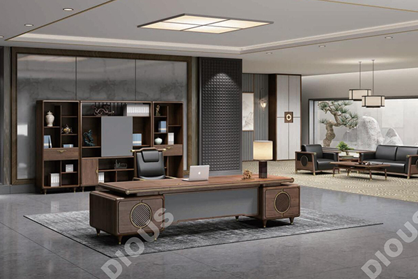 新品-行云系列-新中式板木老板桌-迪欧家具